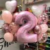 Шарики на 2 годика с розовой цифрой и шариками с сердечками